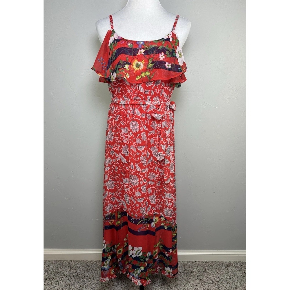 Anthropologie One September Zuri Red Floral Midi Dress Size Small